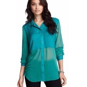 Free People Green Button Down Top